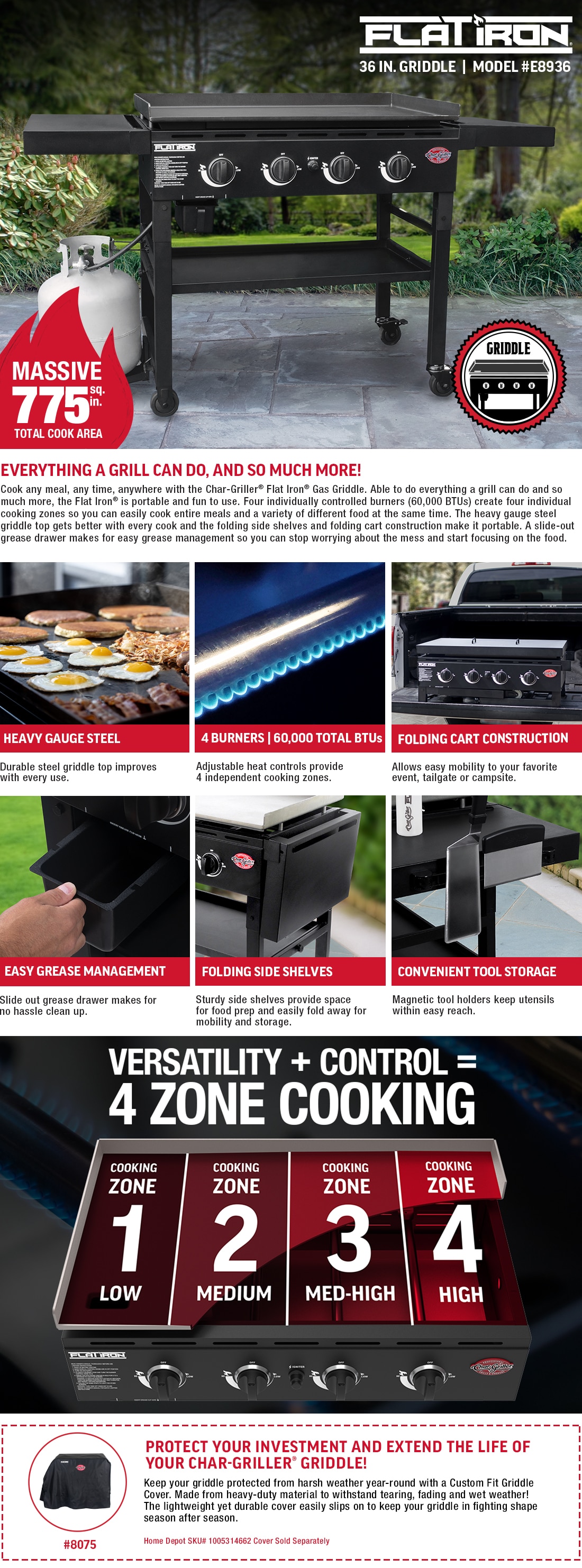 CharGriller 4Burner Propane Gas Griddle in Black 8936 The Home Depot